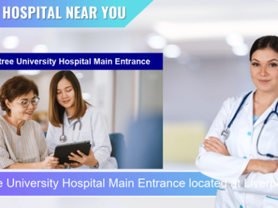 Aintree University Hospital Main Entrance located at Liverpool L9 7AE