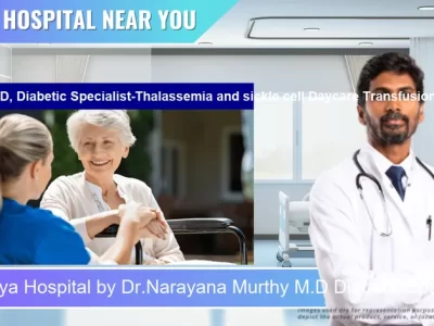 Rithanya Hospital by Dr.Narayana Murthy M.D Diabetic Specialist Thalassemia and sickle cell Daycare Transfusion Centre. located in Pincode 507003 Khammam